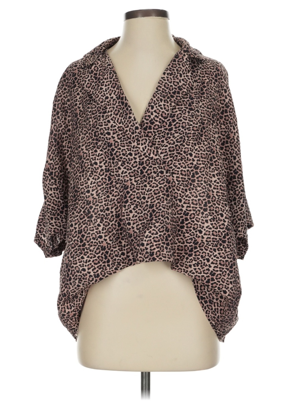 Anthropologie Pink and Black Leopard Print Dolman Blouse